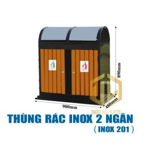 Thùng rác inox 2 ngăn giả gỗ