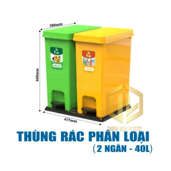 thung rac phan loai 2 ngan 40l pp