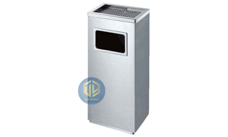 Thùng rác inox chữ nhật có gạt tàn