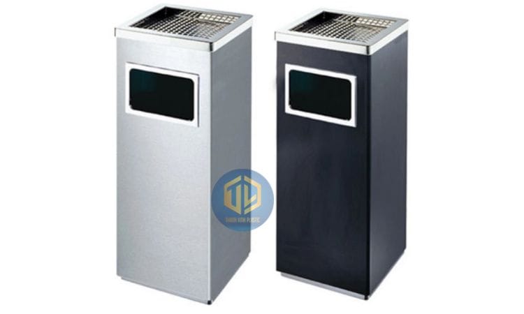 Thùng rác inox vuông có gạt tàn