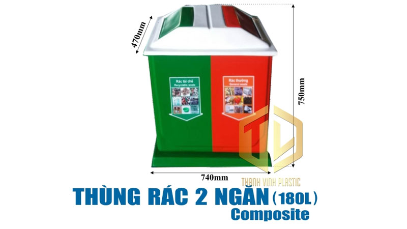 Thùng rác 2 ngăn composite 180 lít