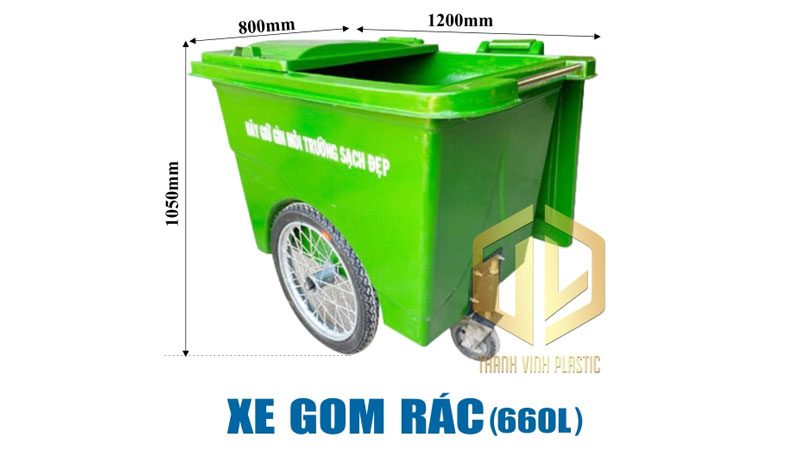 Xe gom rác 660 lít bánh hơi