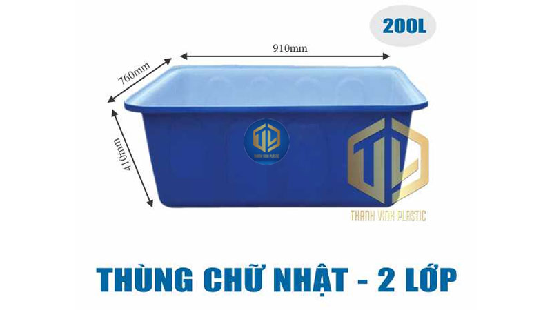 Thùng nhựa chữ nhật 200l