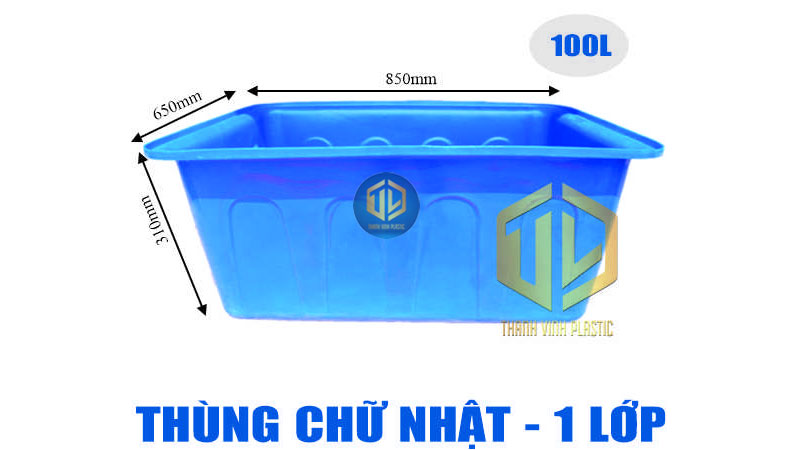 Thùng chữ nhật 1 lớp 100L