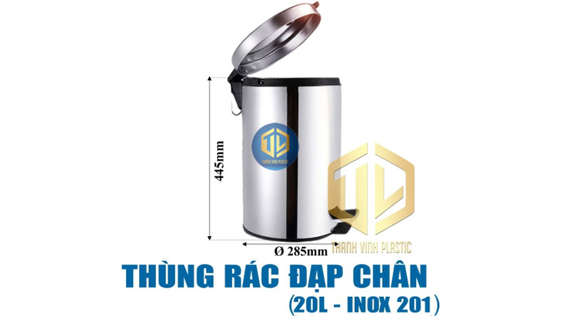 Thùng rác đạp chân 20 lít – inox 201