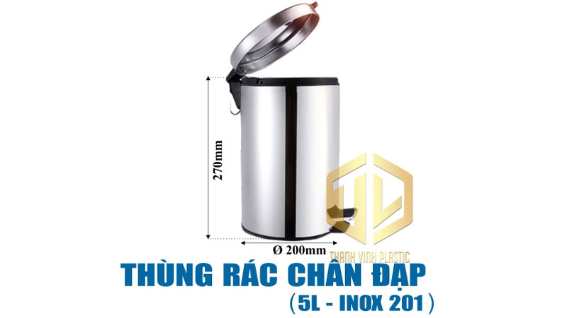 Thùng rác inox đạp chân 5 lít