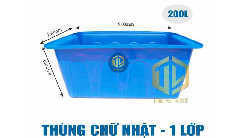 Thùng nhựa chữ nhật 200l