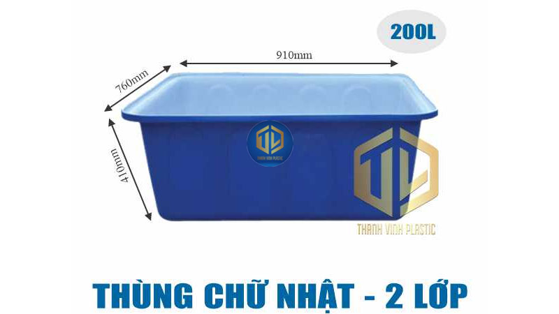 Thùng nhựa chữ nhật 200L