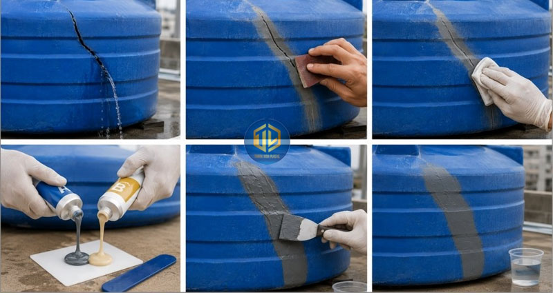 Các bước dán bồn nước nhựa bị nứt
