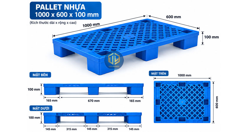 Pallet nhựa 1000 x 600 x 100 mm