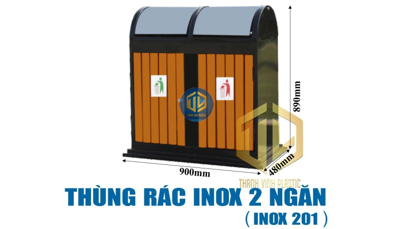 Thùng rác inox 2 ngăn giả gỗ