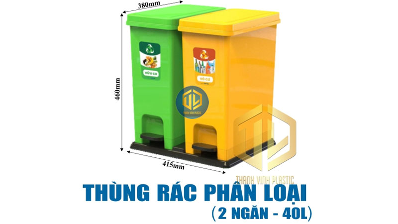 Thùng rác phân loại 2 ngăn 40 lít