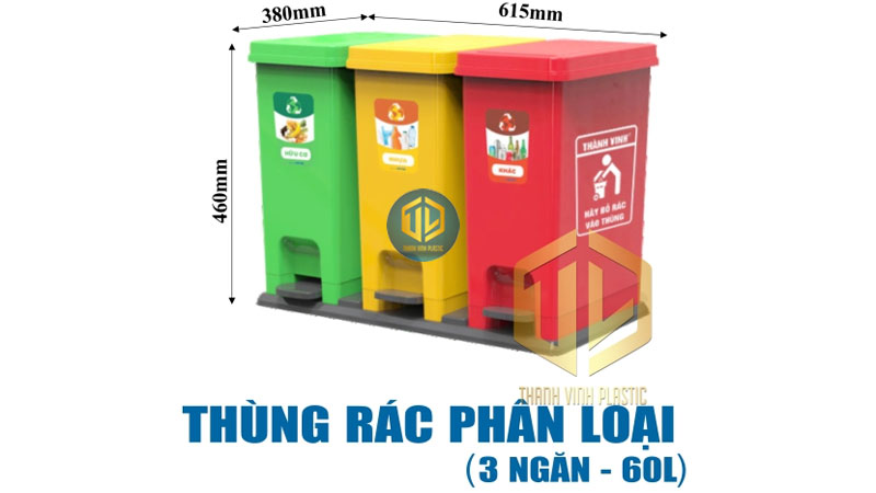 Thùng rác phân loại 3 ngăn 60 lít