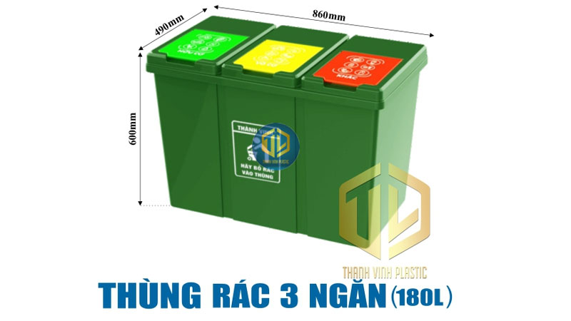 Thùng rác 3 ngăn 180 lít