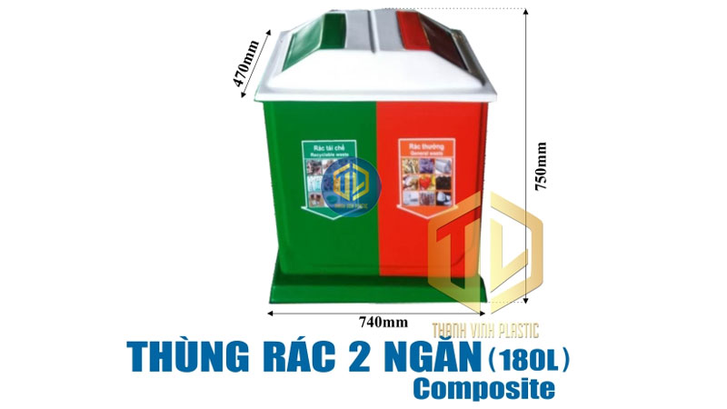 Thùng rác 2 ngăn Composite 180 lít